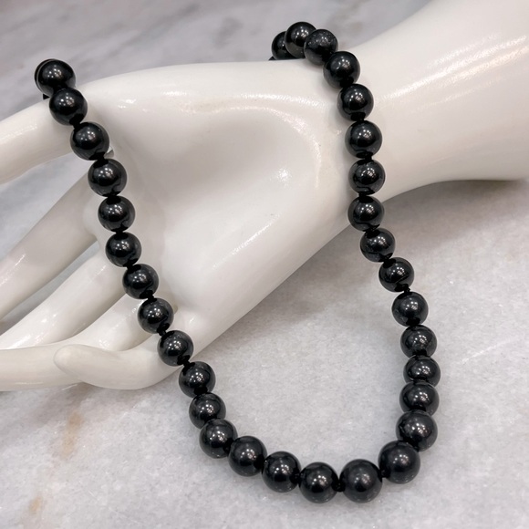 Natural Shungite Beaded Sterling Silver Magnetic Clasp Necklace - Picture 1 of 11